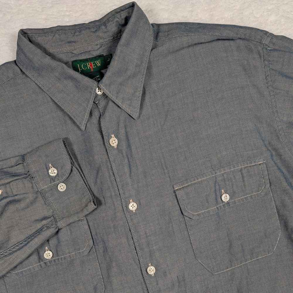 Vintage J Crew Oarsman Shirt Mens Large Herringbone Twill LS Button Work Pockets